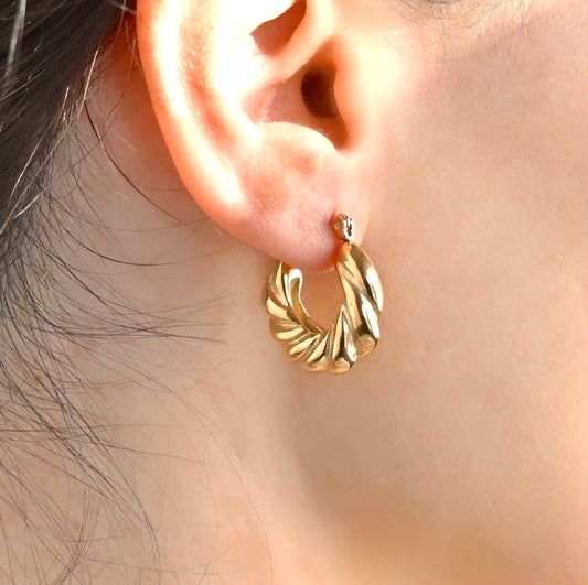 Chunky Croissant Hoops, Thick Twisted Hoop Earrings, Stainless Steel, Waterproof