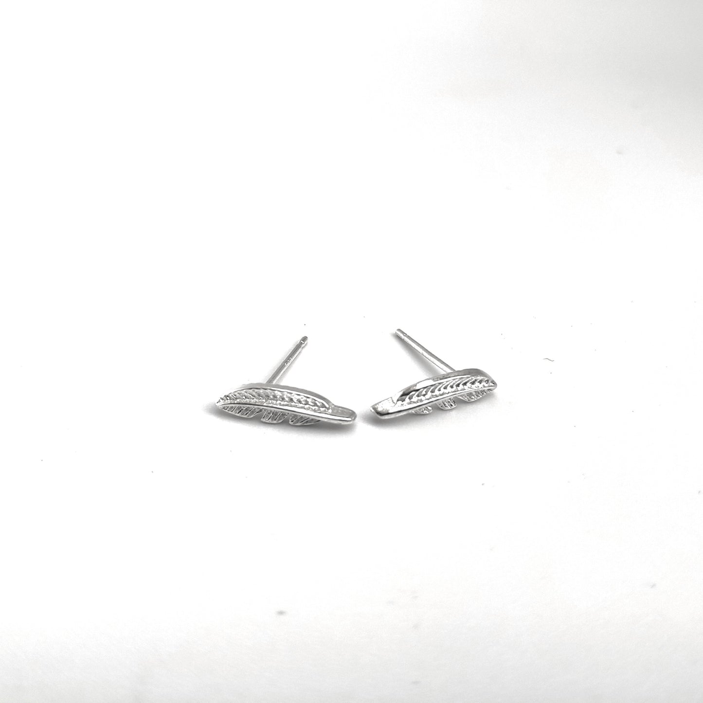 Silver Feather Stud Earrings - 925 Sterling Silver
