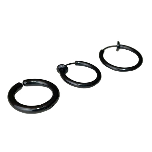Black Clip-on Earrings, Titanium Steel, Men's Fake Hoop Earrings