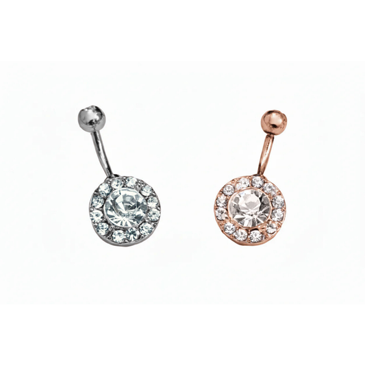 Halo Diamond Belly Ring, Round CZ Belly Piercing, Surgical Steel