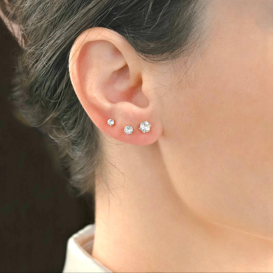 Round Diamond Studs, CZ Earrings, Stainless Steel, 3mm 4mm 5mm 6mm, Gold and Silver
