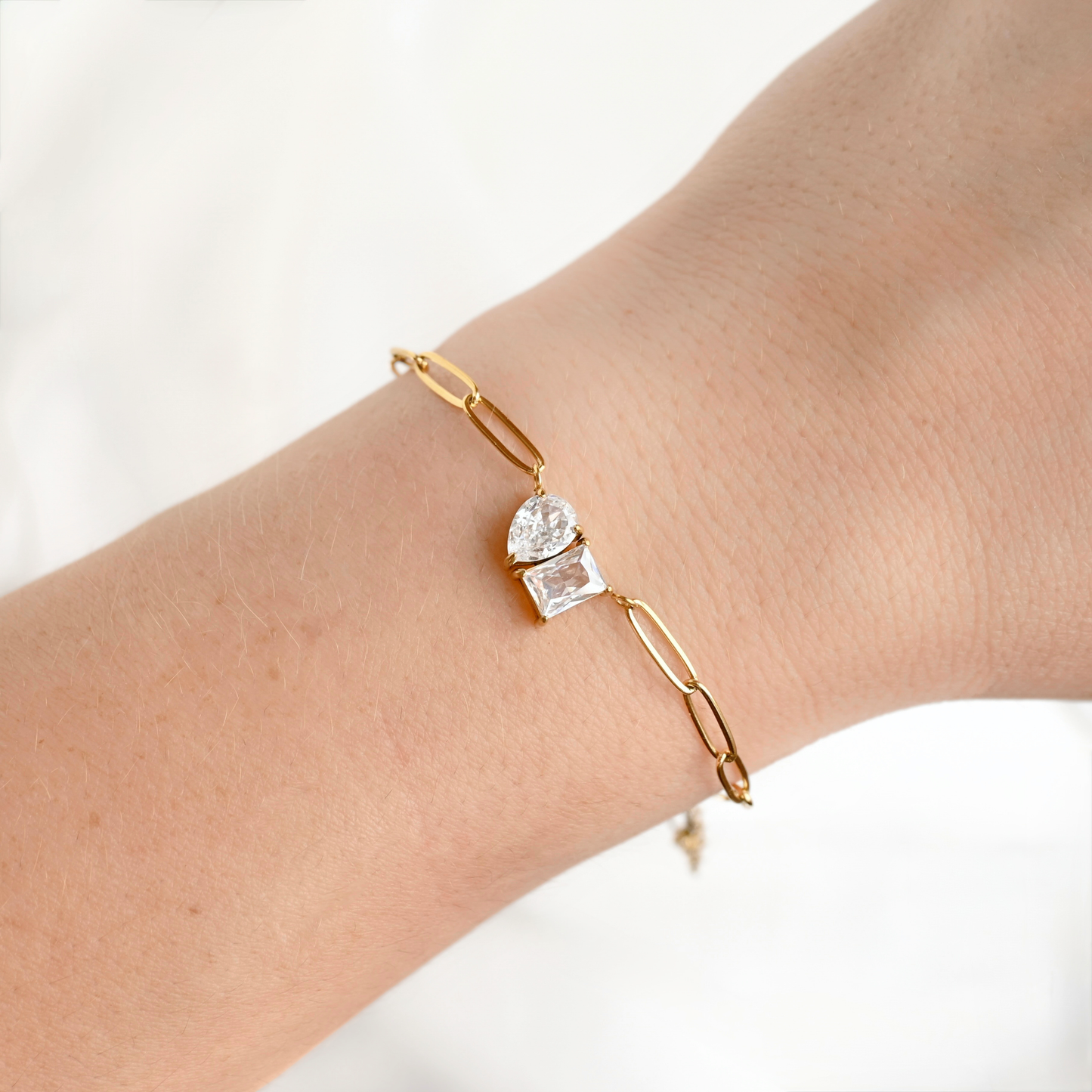 Toi et Moi Bracelet - Gold Stainless Steel CZ Bracelet
