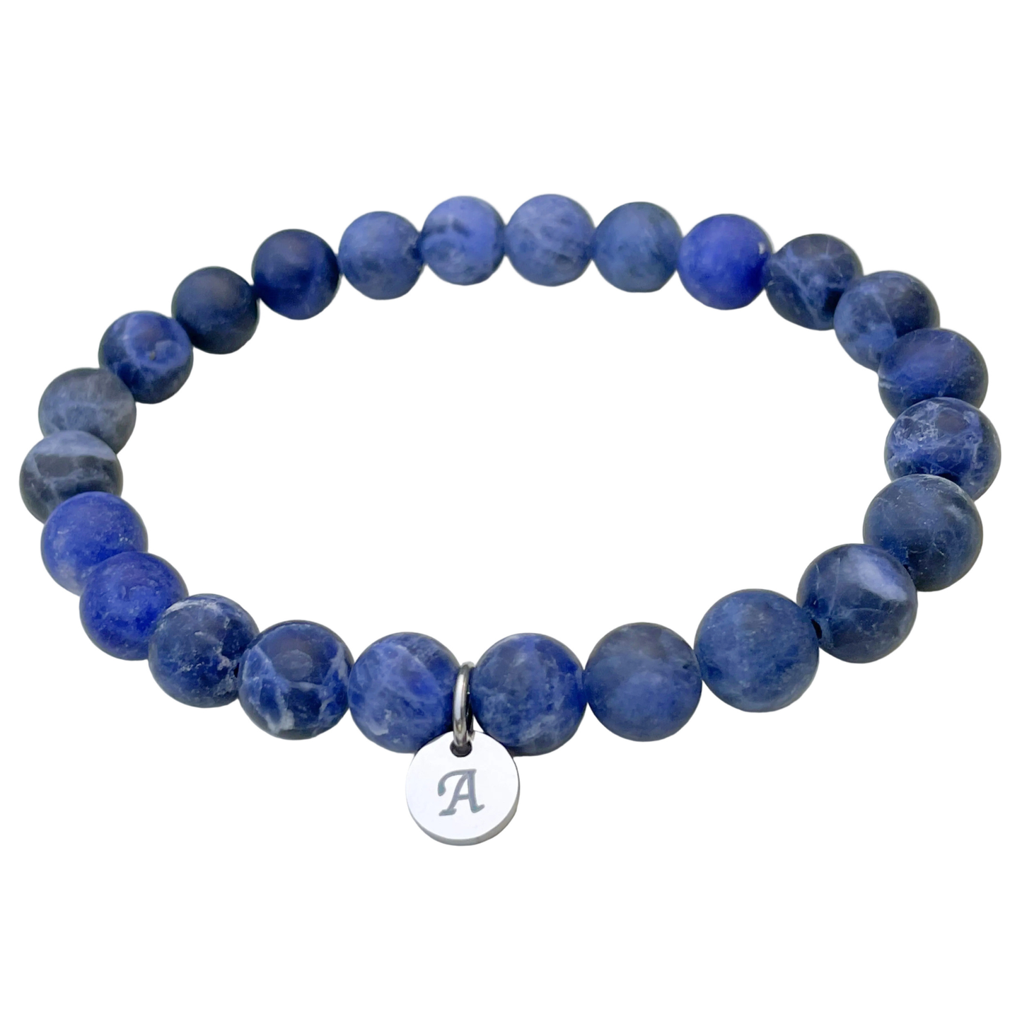 Sodalite Bracelet, Men's Blue Gemstone Bracelet, Personalized with Initial Charm