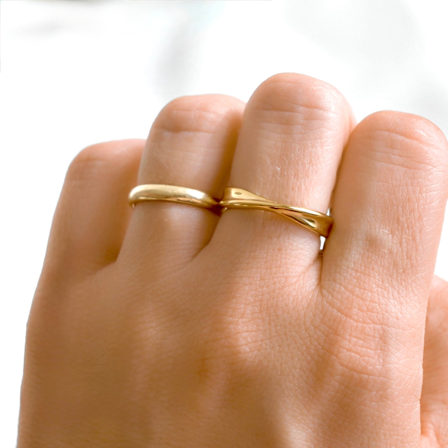 Gold Crossover Ring - Stainless Steel Twisted Band