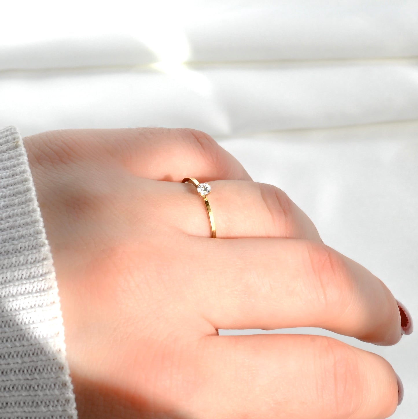 Gold CZ Solitaire Ring - Stainless Steel
