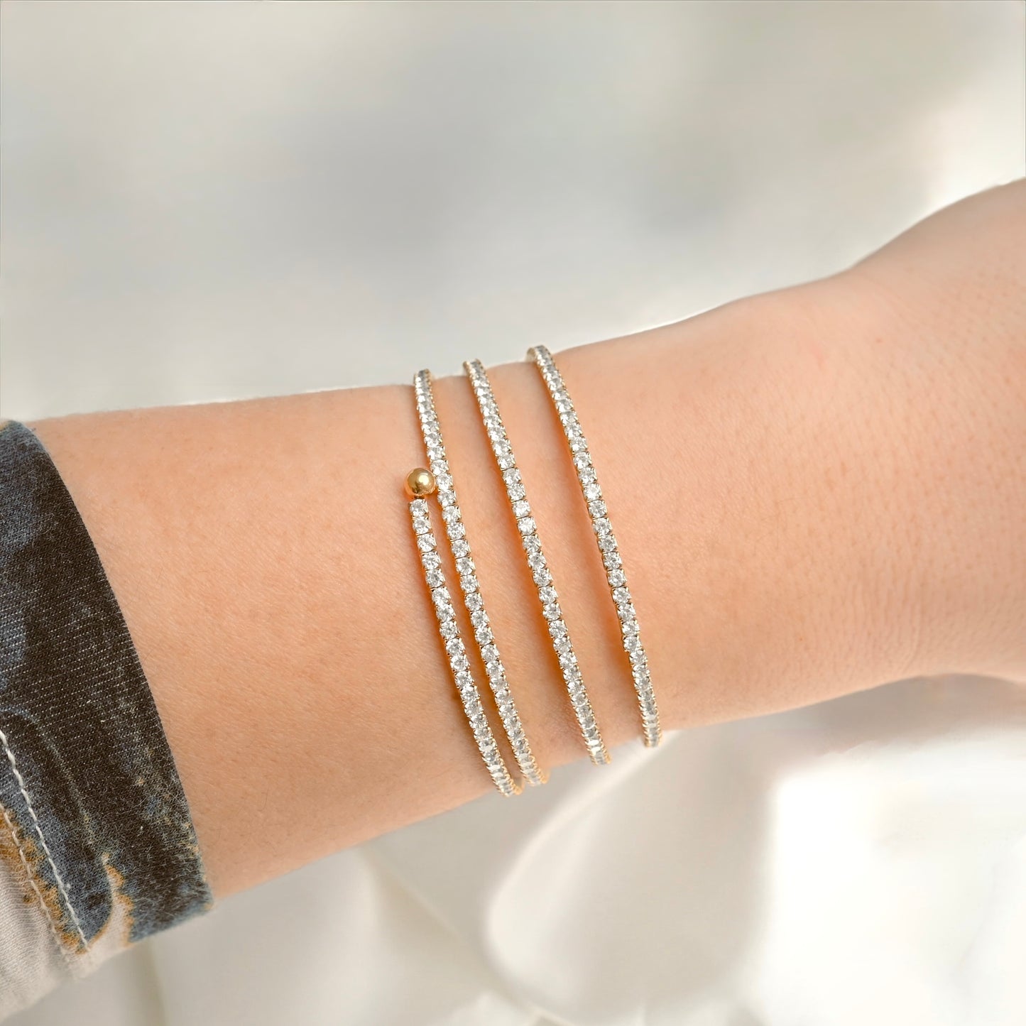 Gold CZ Tennis Wrap Bangle - Stainless Steel CZ Coil Bangle