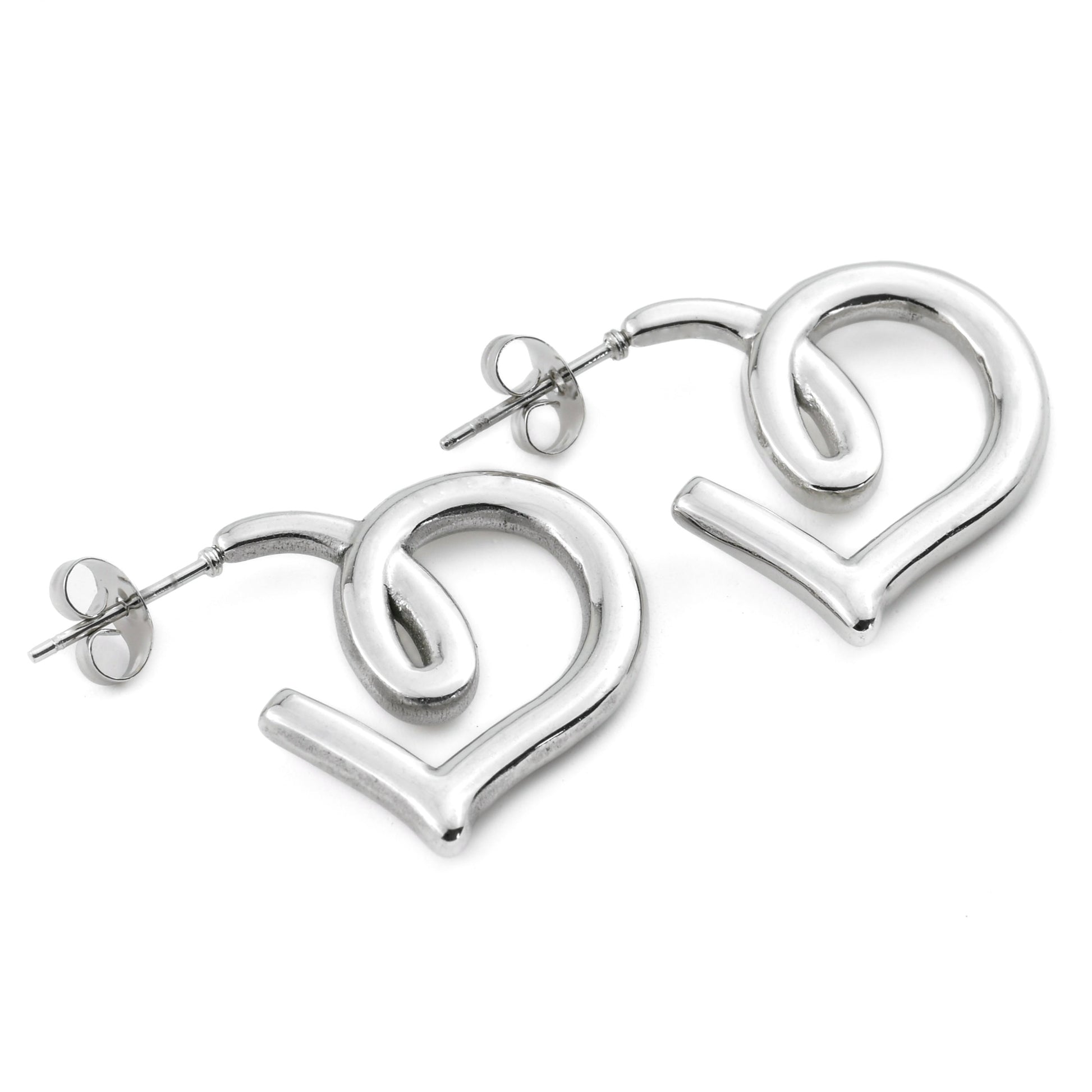 Silver heart-shaped earrings on a white background
