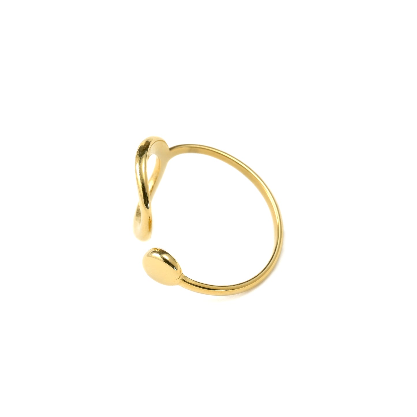 side view of Gold open ring on a white background