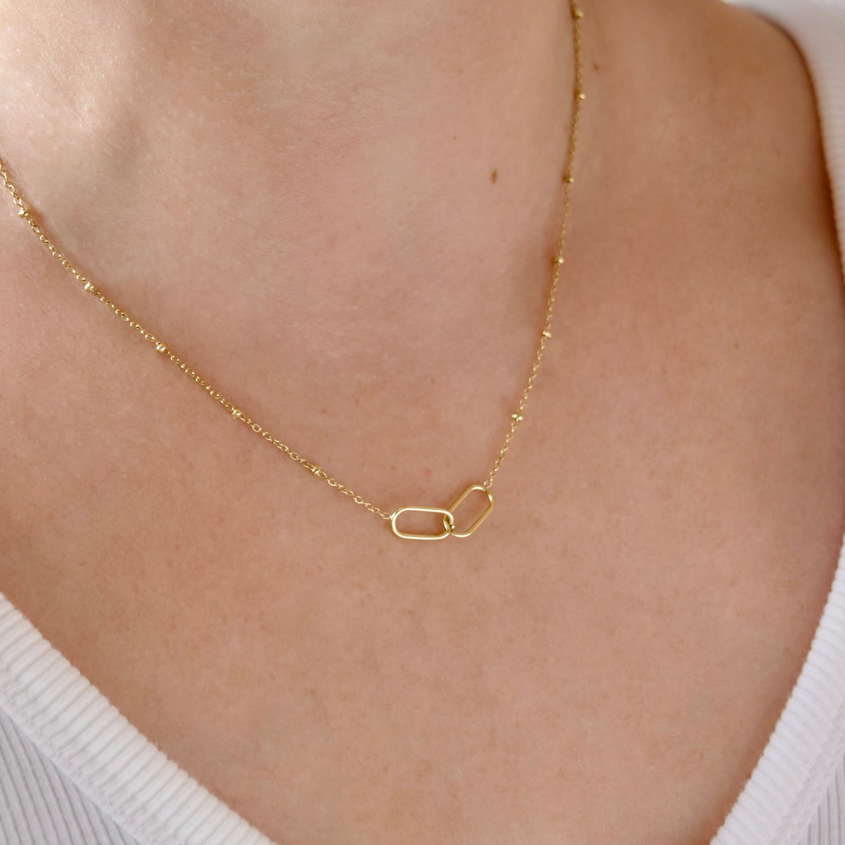 Interlocking Rectangular Links Necklace - Stainless Steel