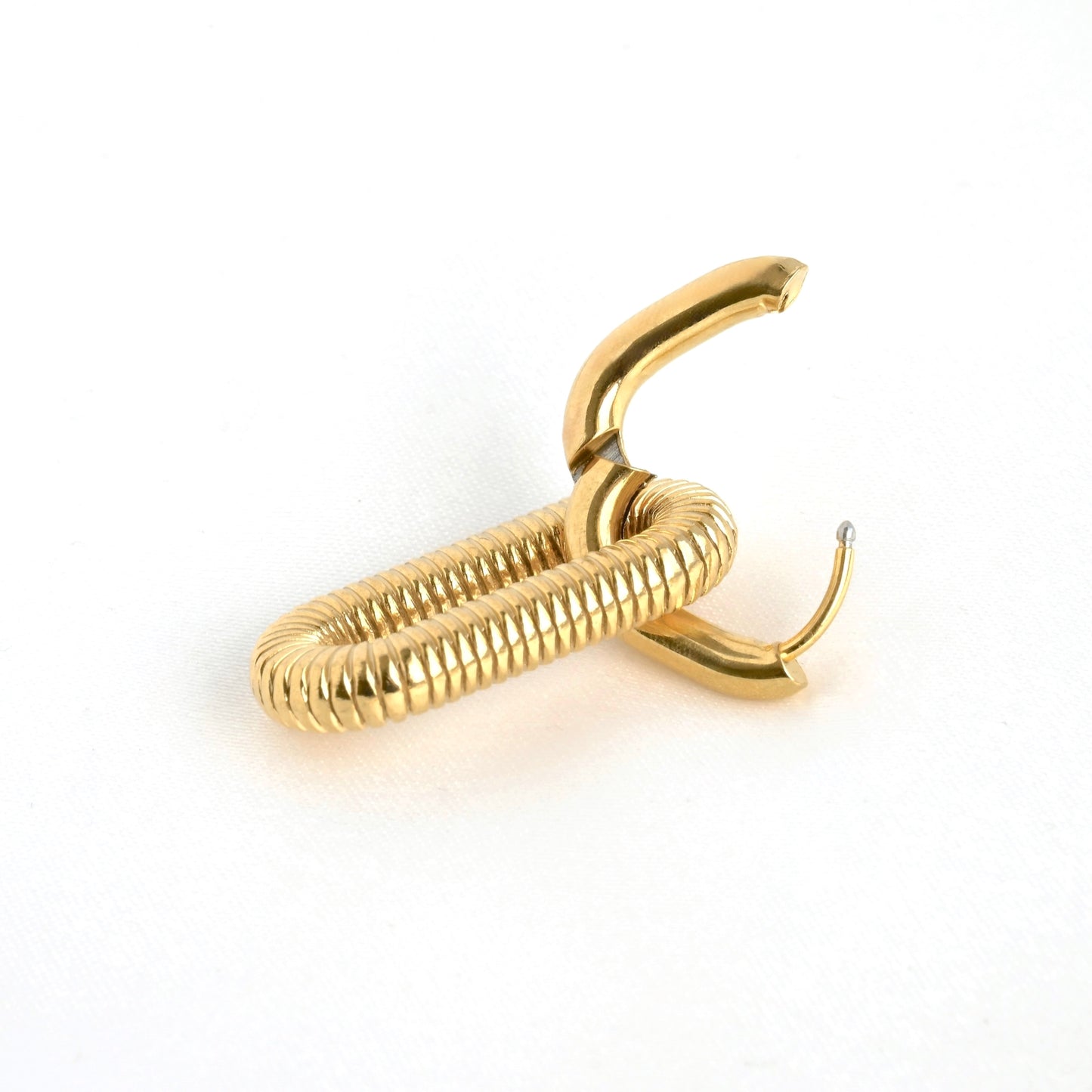 Ribbed Oval Link Hoops, 18K Gold & Silver Stainless Steel, Two-tone & Waterproof