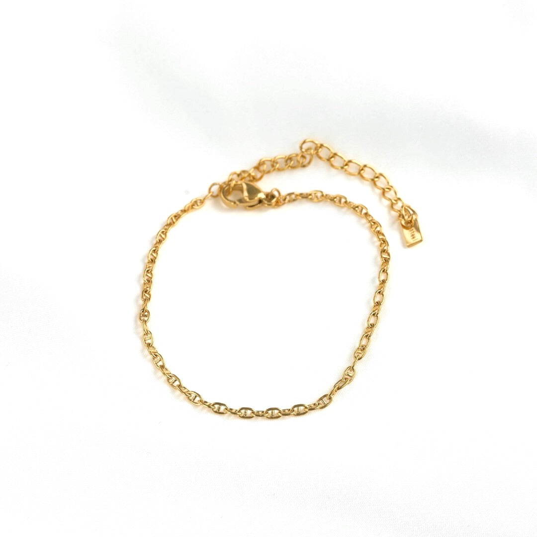 A delicate gold chain bracelet with a lobster clasp and an adjustable extender chain, displayed on a clean white background.