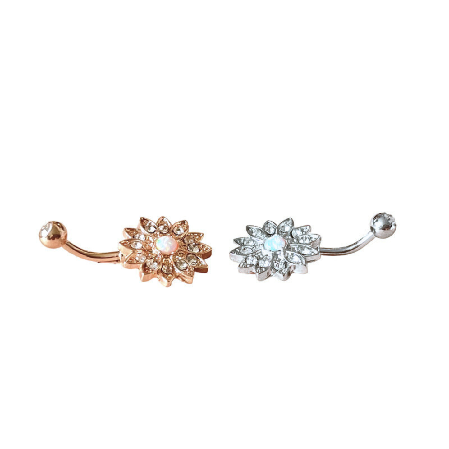 Opal Belly Ring, Flower Belly Button Ring, Surgical Steel 14G