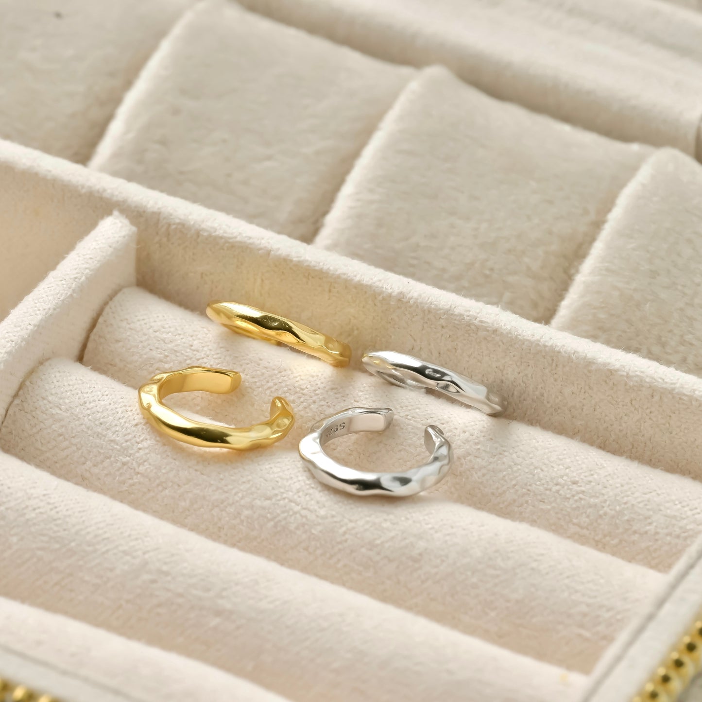 Curb Link Earring Set, 925 Sterling Silver, Gold and Silver, Curb Chain Huggies, CZ Trinity Studs, and Conch Cuff,