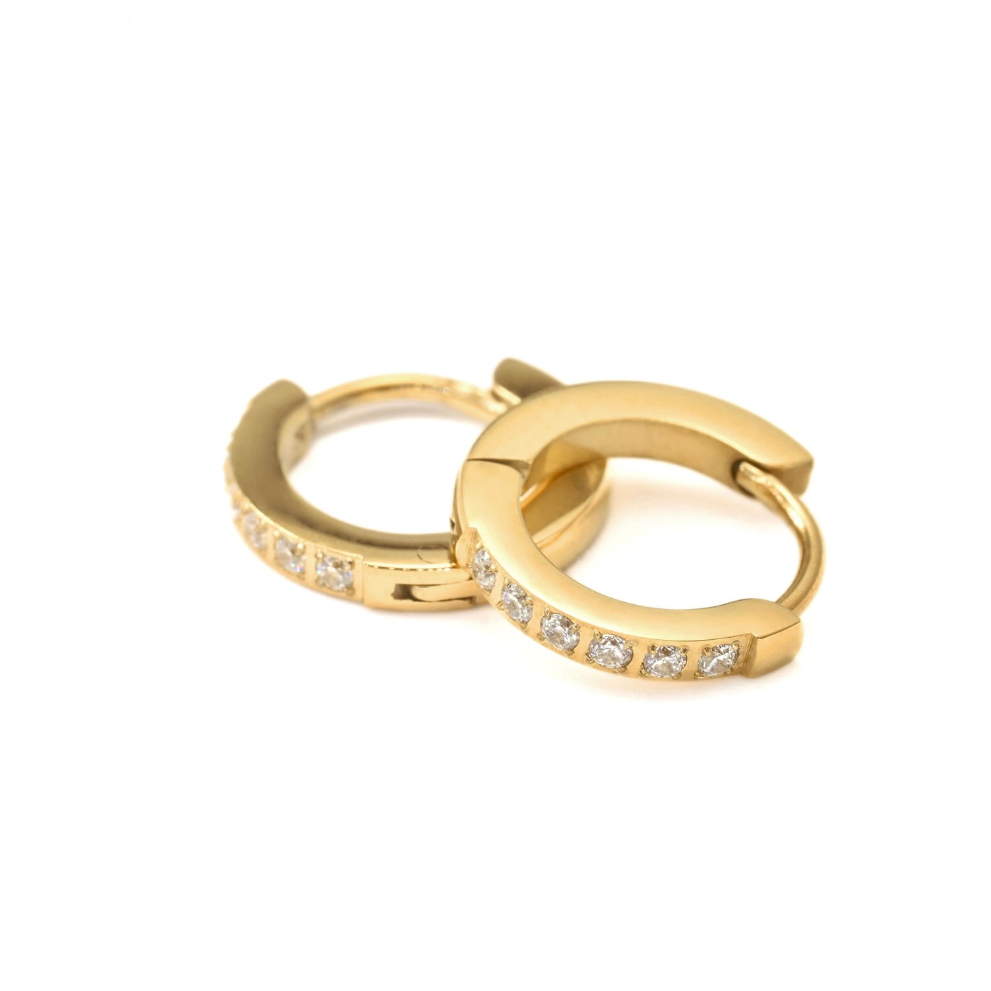 Flat Pave CZ Huggie Earrings - 15mm - Stainless Steel