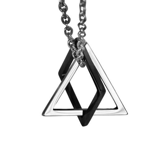 Men's Geometric Necklace, Interlocking Square and Tirangle Pendant, 24"