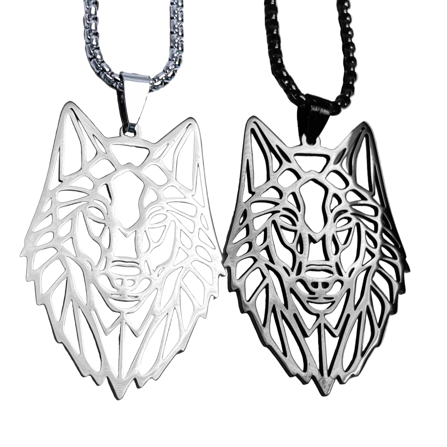 Men's Wolf Necklace, Viking Jewelry for Men, Stainless Steel, Black and Silver, 24"