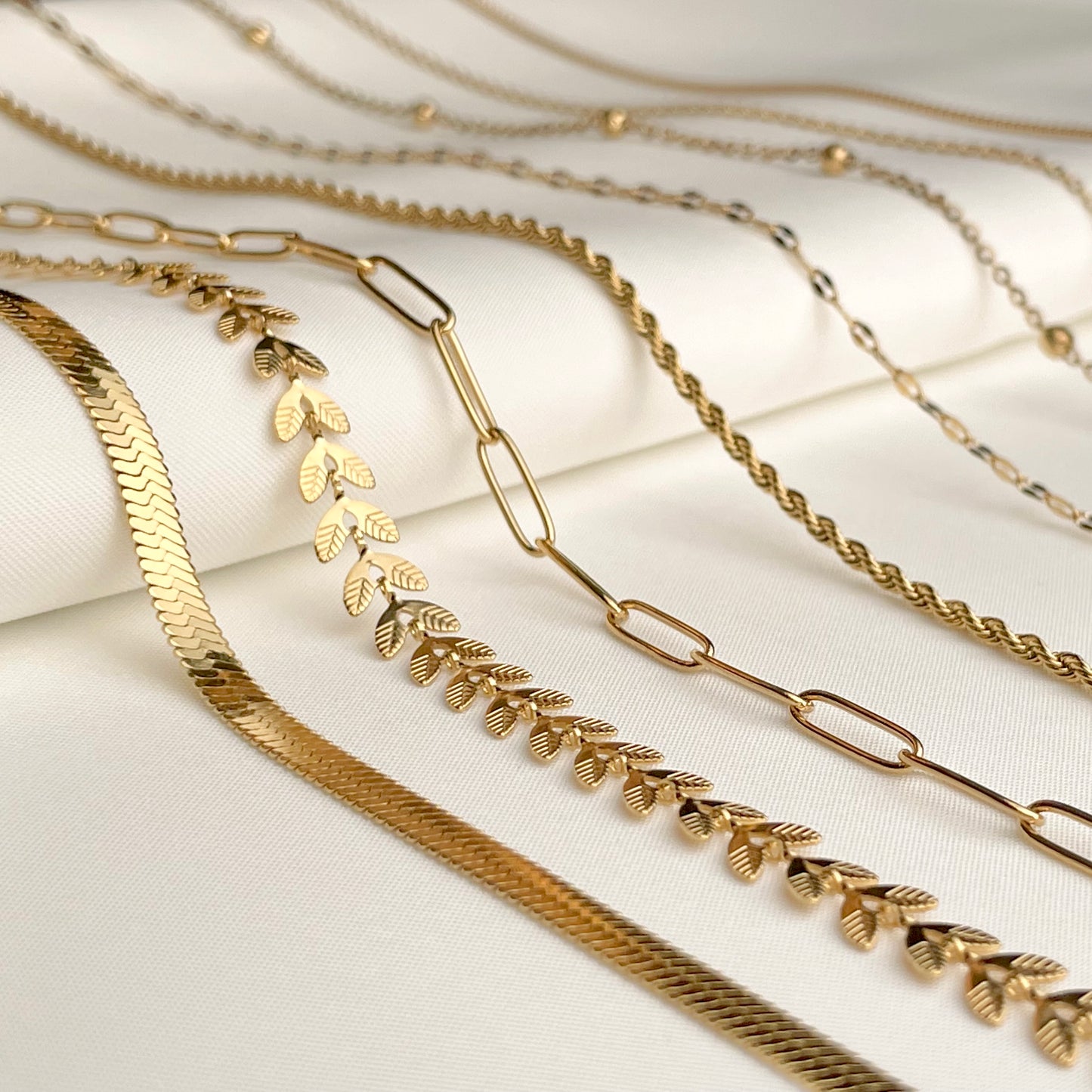 18K Gold Dainty Chain Necklace, Waterproof Gold Chains, 12" to 24", Stainless Steel