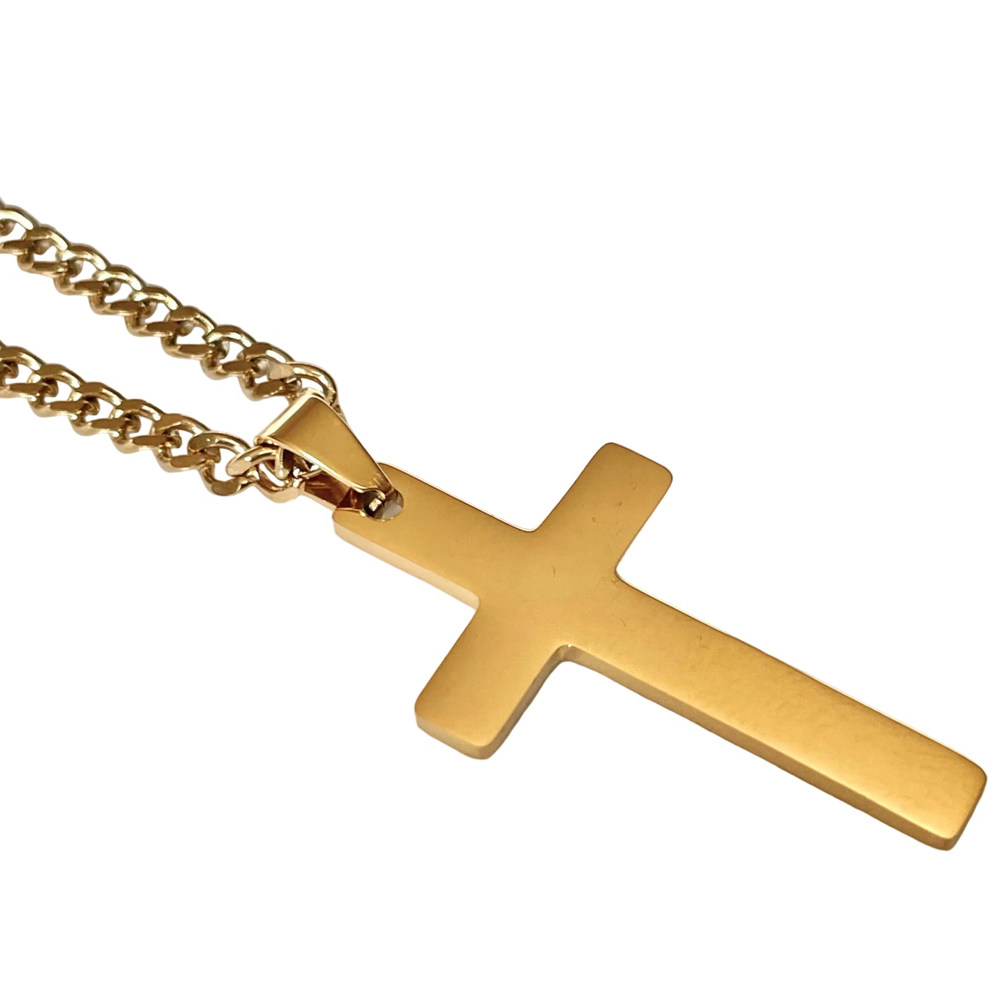 Curb Chain Cross Pendant Necklace - Stainless Steel - 20 Inches