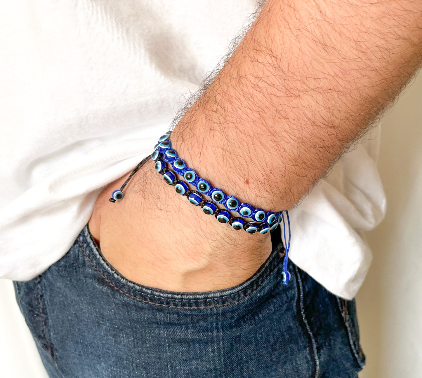 Men's Beaded Evil Eye Slider Bracelet