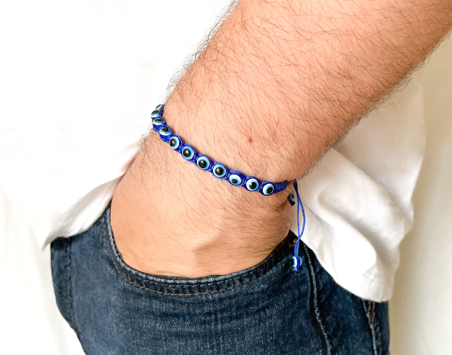 Men's Beaded Evil Eye Slider Bracelet