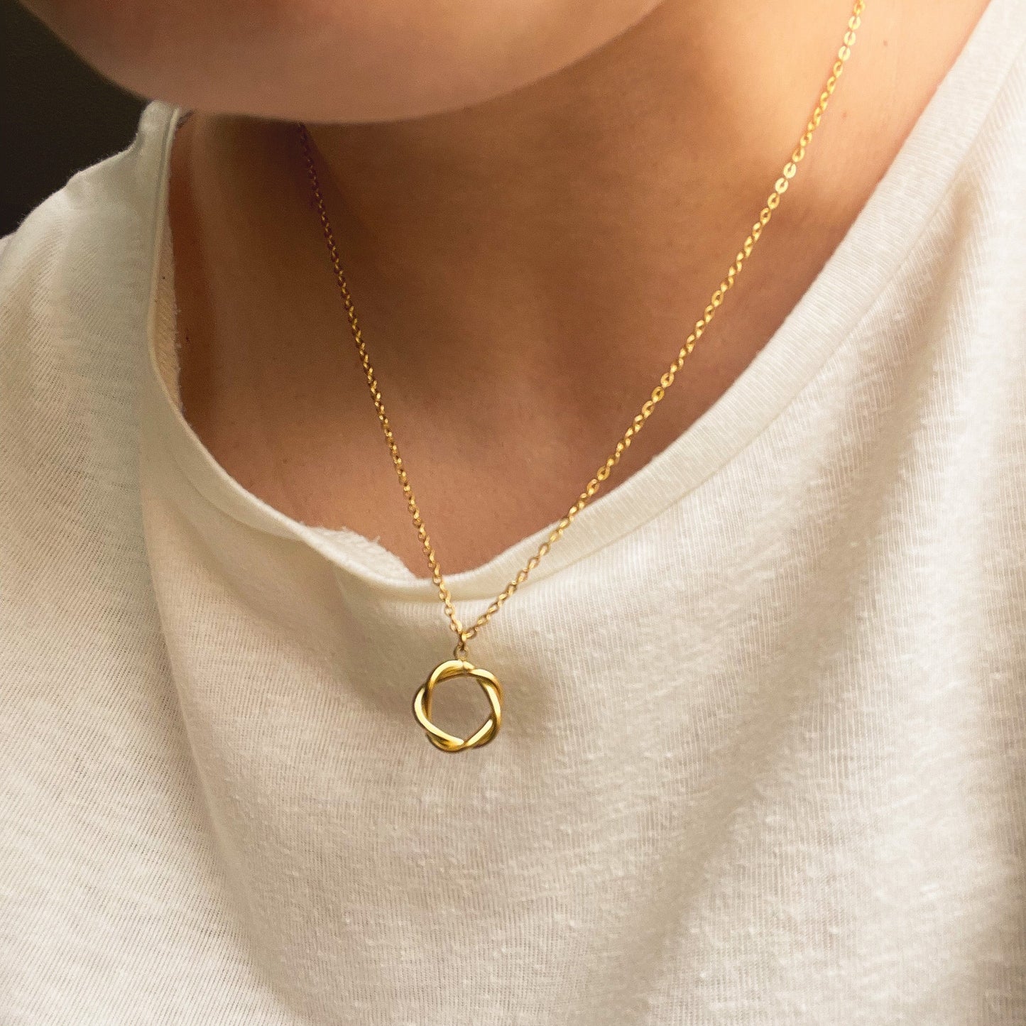 Gold Twisted Circle Pendant Necklace - Stainless Steel