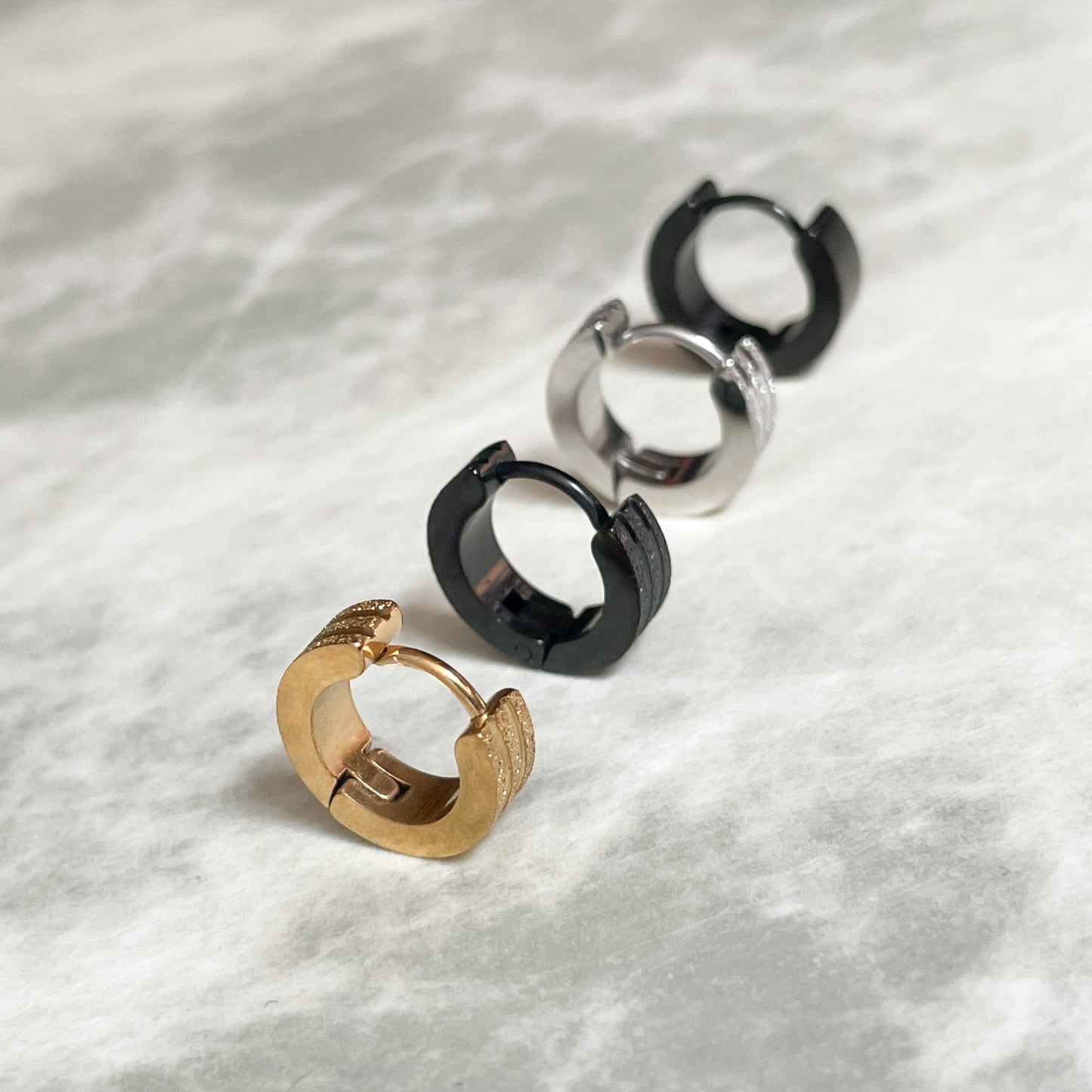 Men's Bold Huggie Earrings, Titanium Steel, 13mm, 16mm