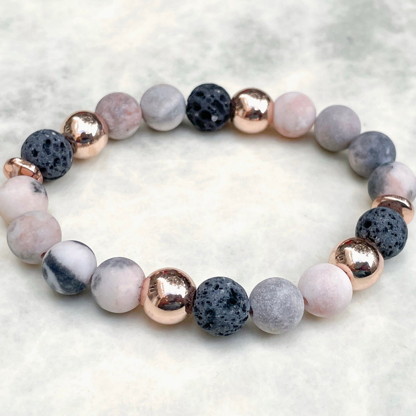 Pink Zebra Bracelet - Lava and Zebra Gemstone Bracelet