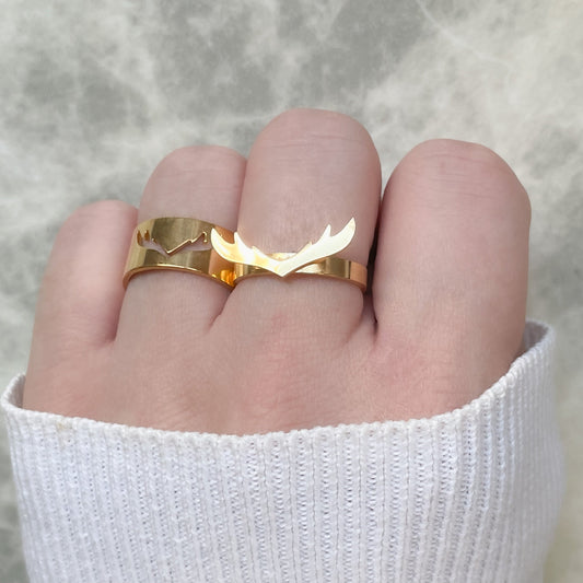 Antlers Ring Set, Deer Antler Couple Rings, Stainless Steel, Waterproof