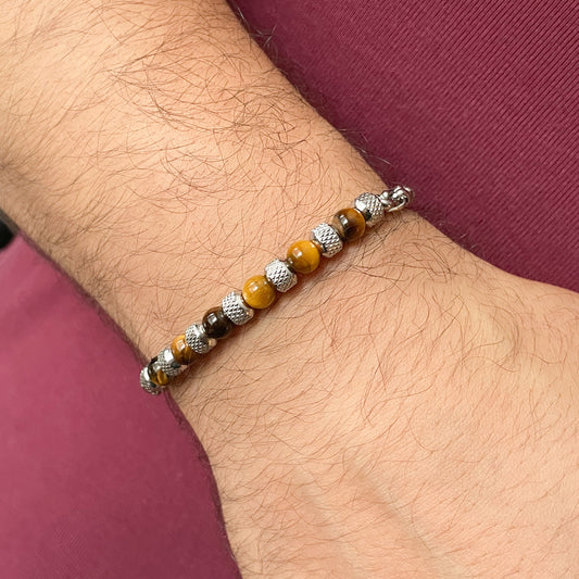 Men's Stainless Steel Gemstone Bracelet, Silver Wheat Chain Bracelet, 7.5", Tarnish-proof