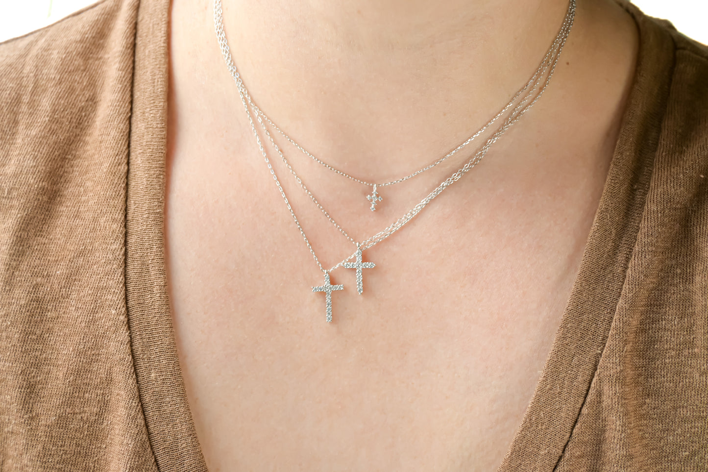 Silver Diamond Cross Necklace