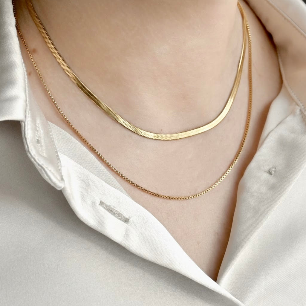 Layered Herringbone Necklace - Herringbone Box Necklace Set