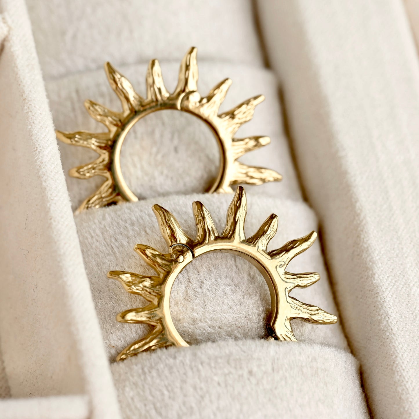 Medium Sun Hoop Earrings - Stainless Steel Sunburst Hoops