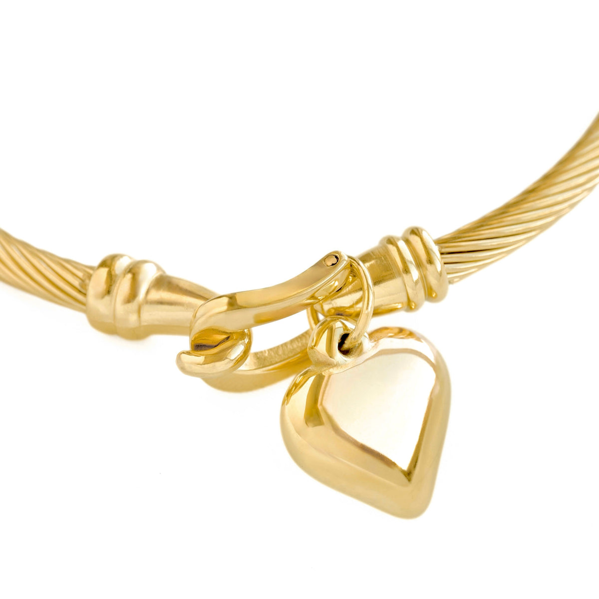 Gold Puffy Heart Rope Bangle - Waterproof Stainless Steel