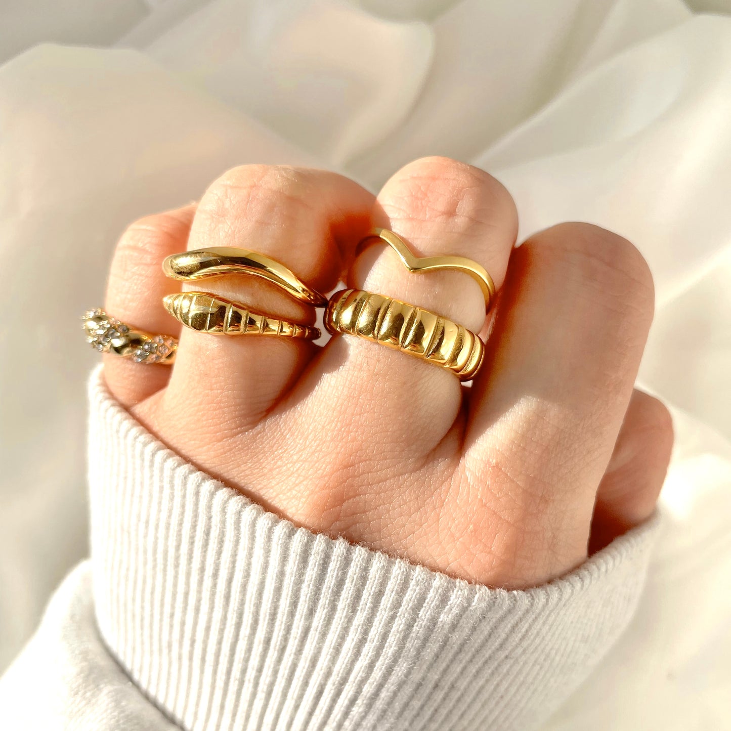 Puffy Ribbed Ring - Tarnish free Gold