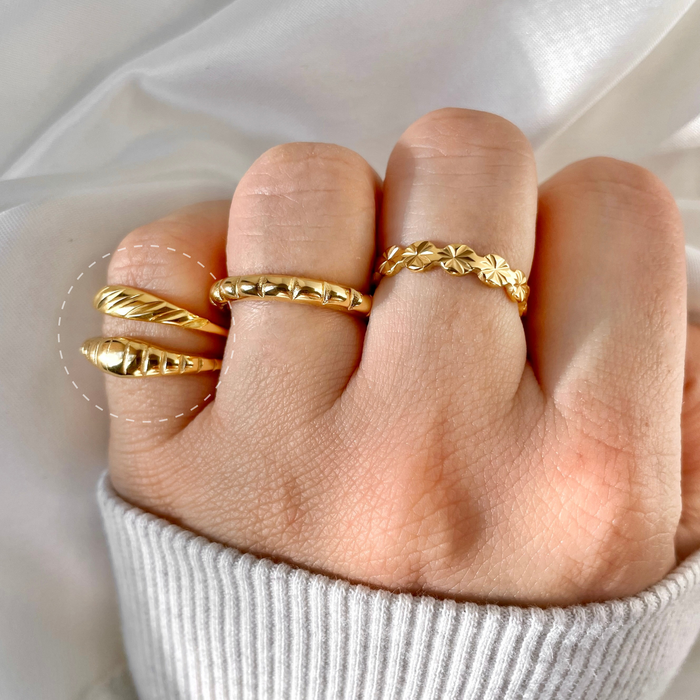 Textured Signet Rings - 18k Gold PVD Croissant Dome and Striped Design