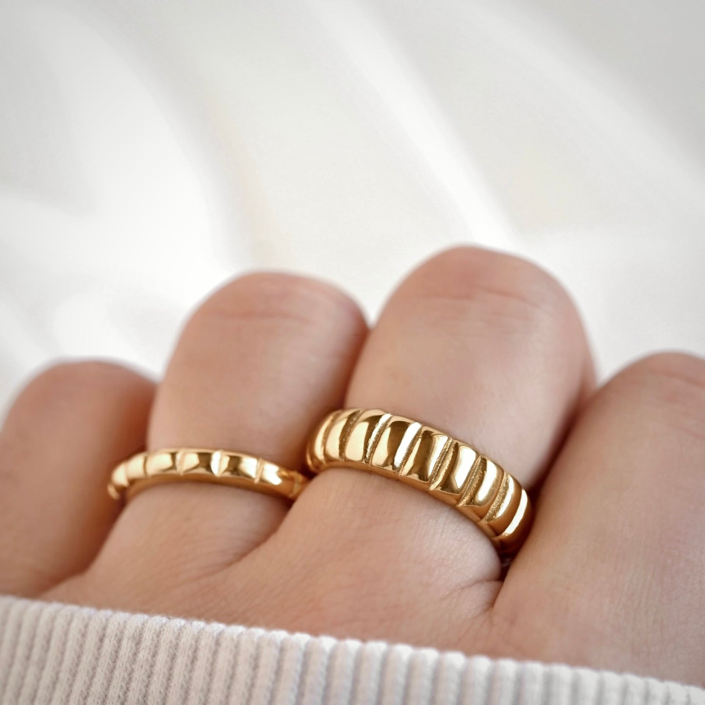 Puffy Ribbed Ring - Tarnish free Gold