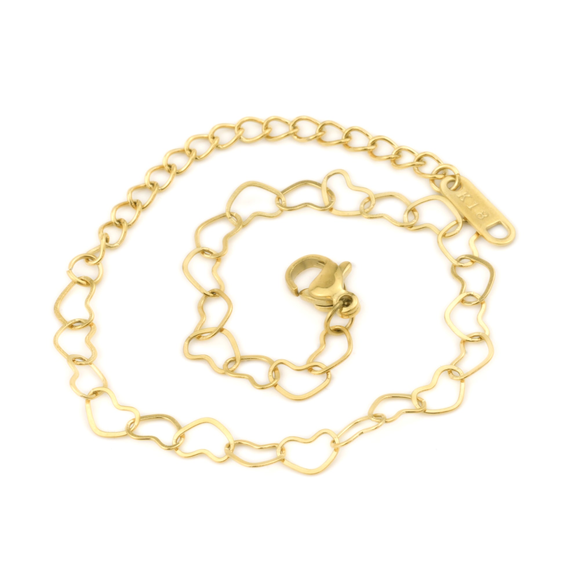 Gold chain bracelet with clasp on a white background