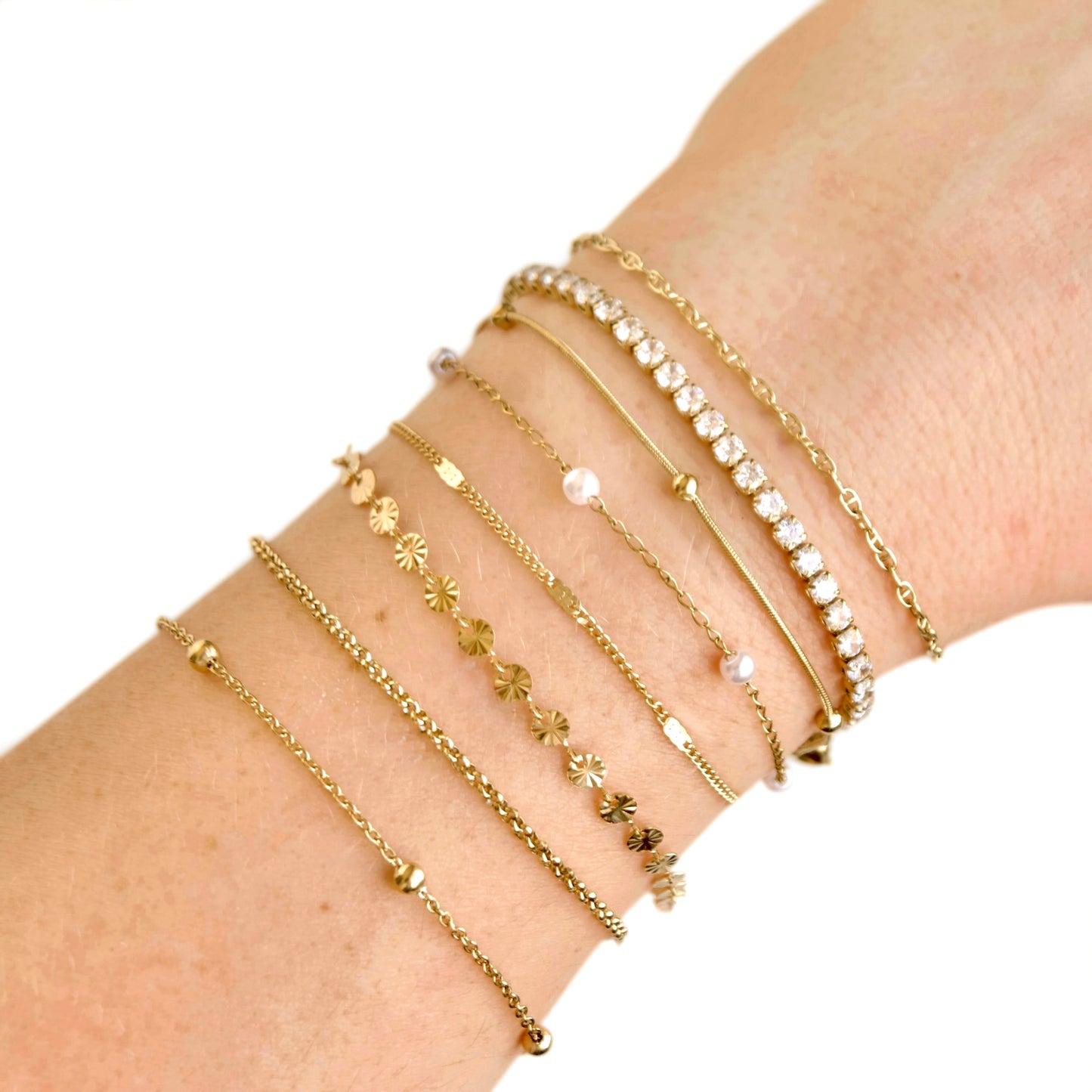 Everyday Stacking Bracelets - Stainless Steel Gold Chains