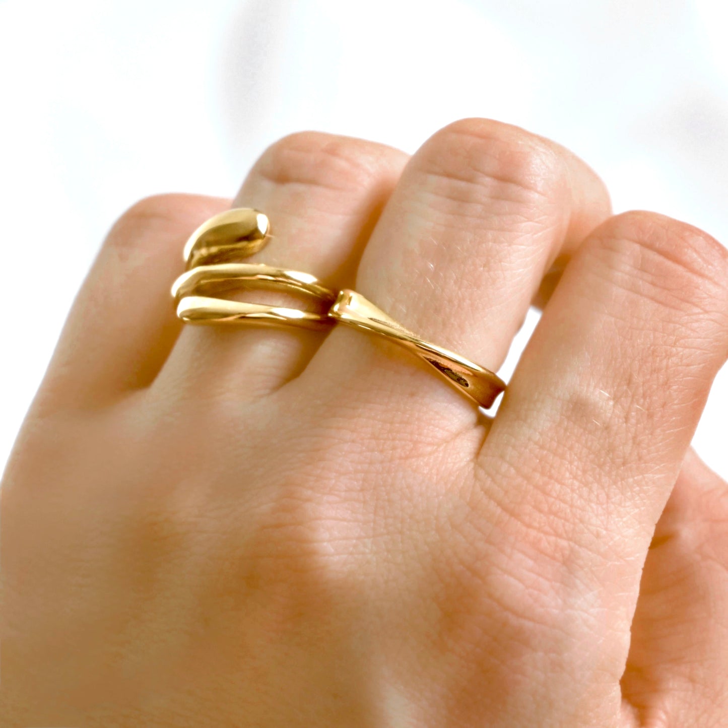 Gold Crossover Ring - Stainless Steel Twisted Band