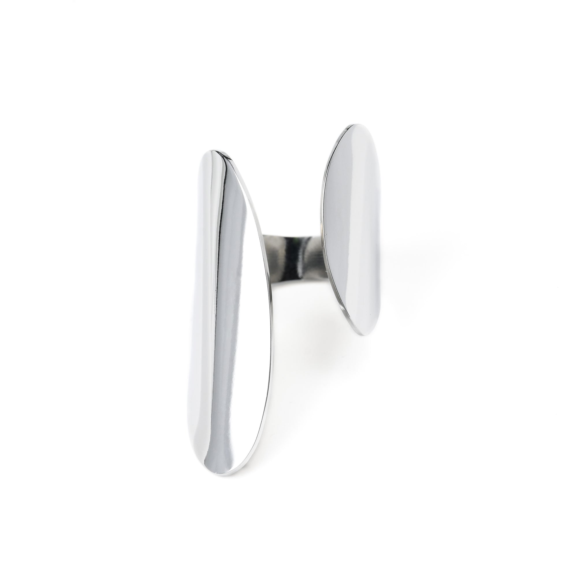 Silver figure ring on a white background