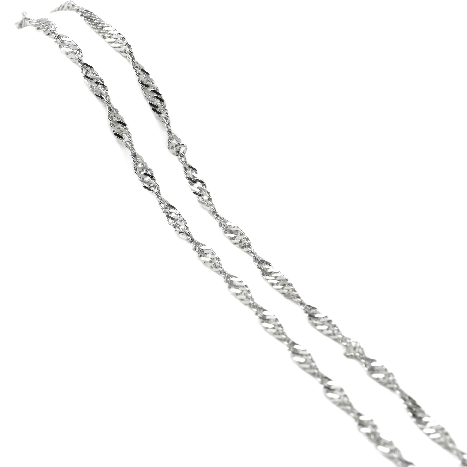 Silver singapore chain necklace on a white background