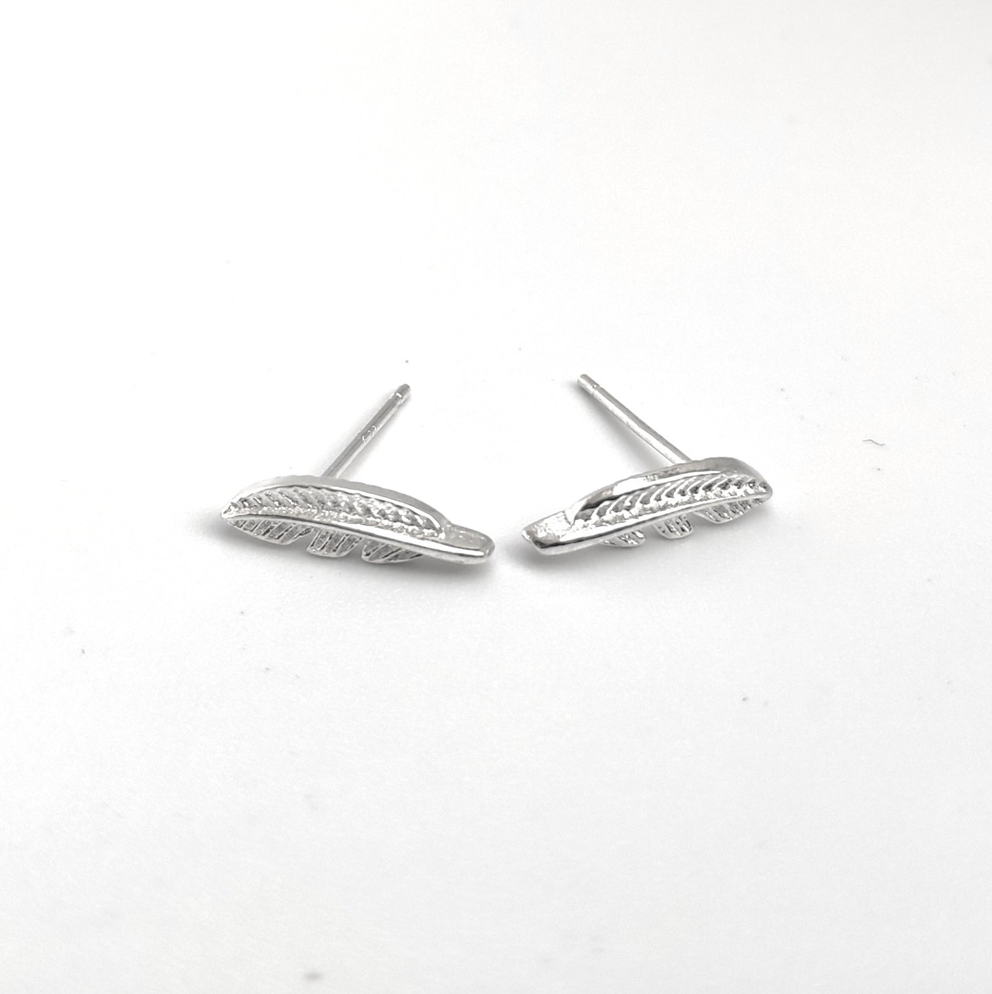 Silver Feather Stud Earrings - 925 Sterling Silver