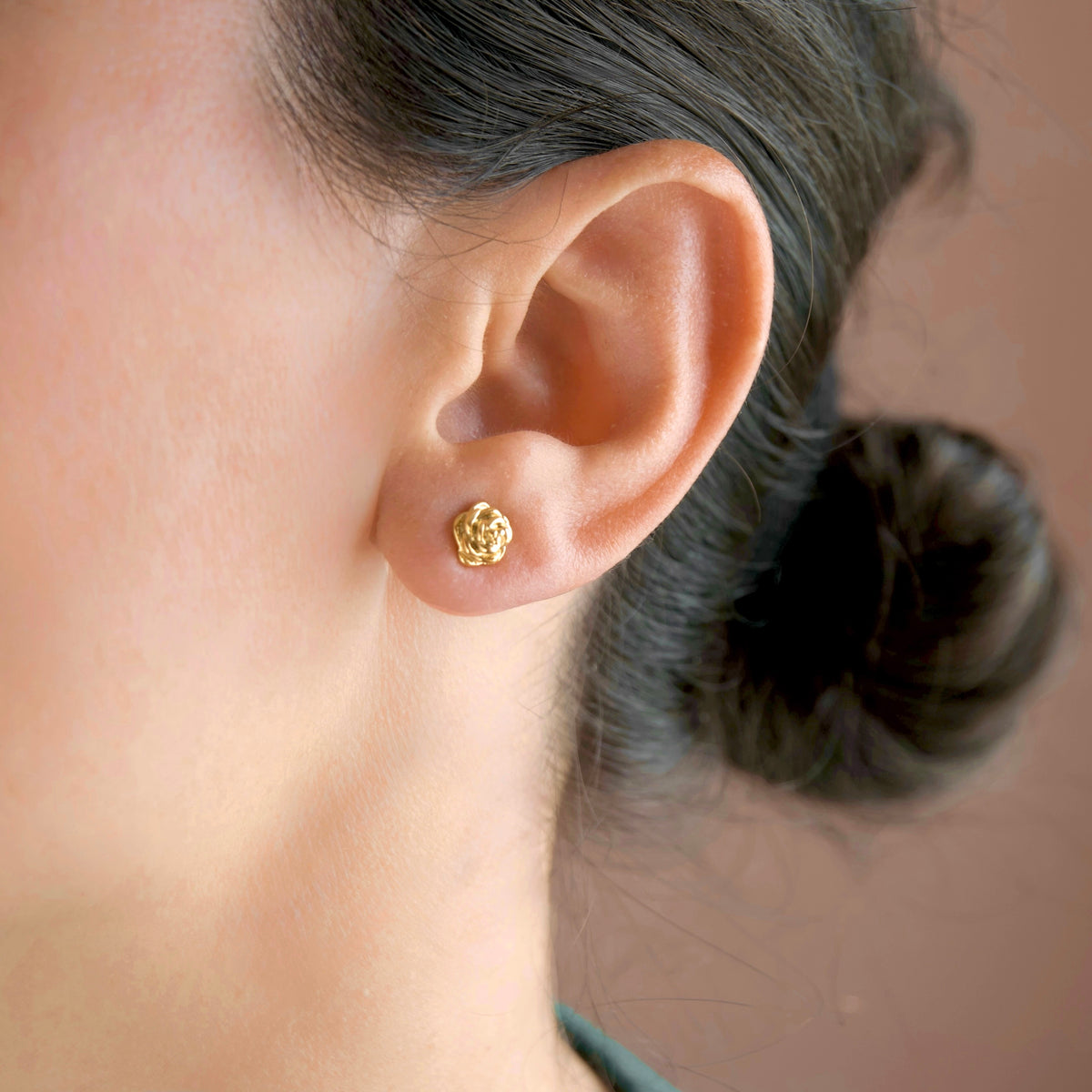 18k Gold Rose Stud Earrings - Stainless Steel Flower Studs