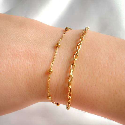 Layered Paperclip Bracelet, Dainty Stacked Chain Bracelet, Stainless Steel, Gold and Silver