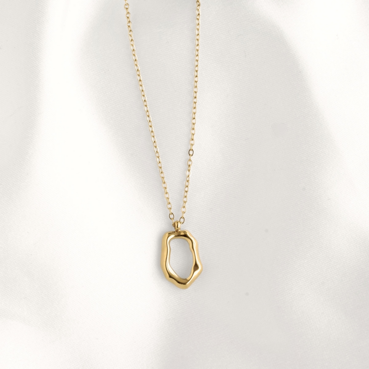 Organic Oval Open Circle Necklace - Stainless Steel