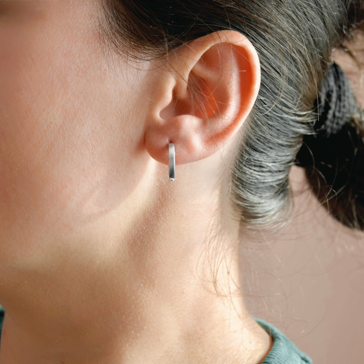 16mm Flat Hoop Earrings - Stainless Steel Everyday Hoops