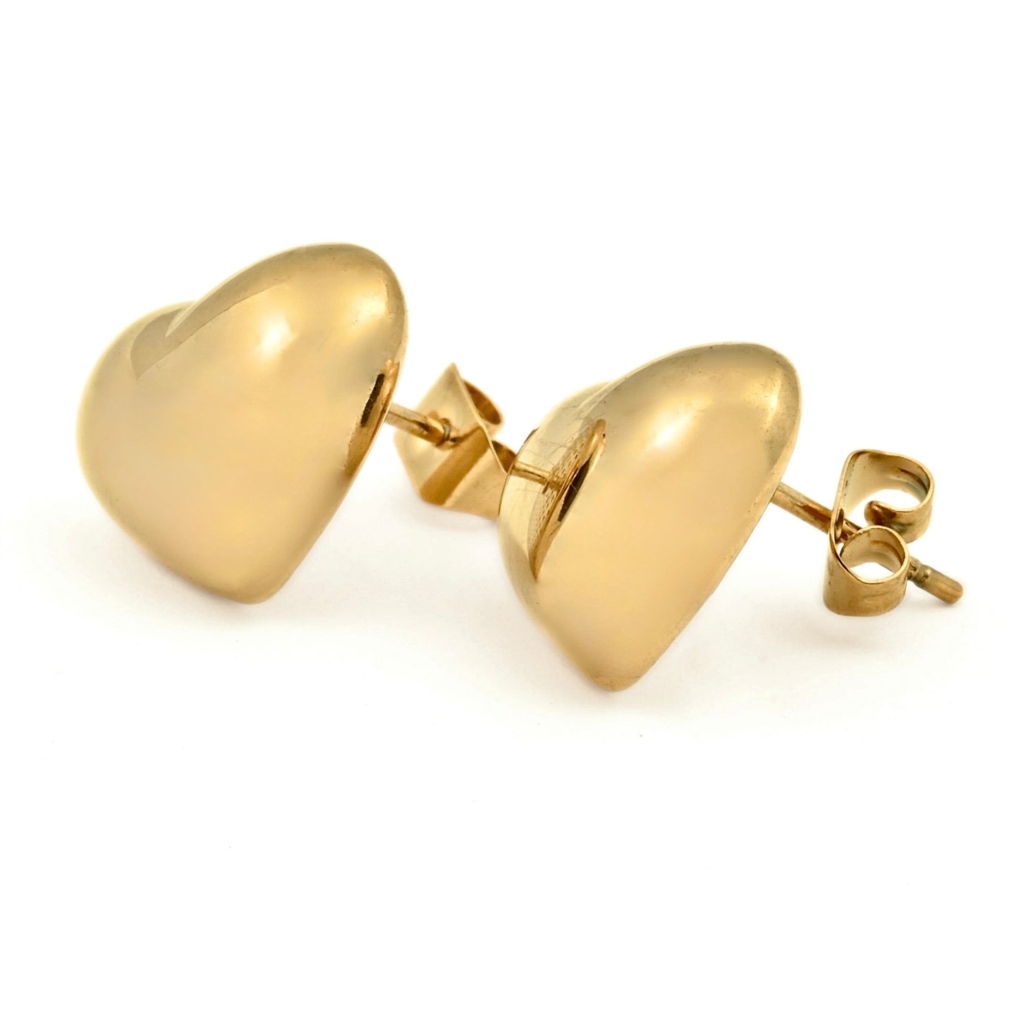 Gold heart-shaped earrings on a white background