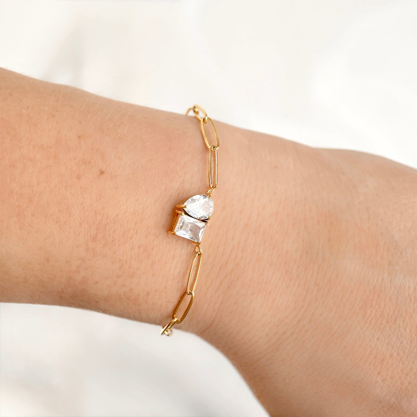 Toi et Moi Bracelet - Gold Stainless Steel CZ Bracelet