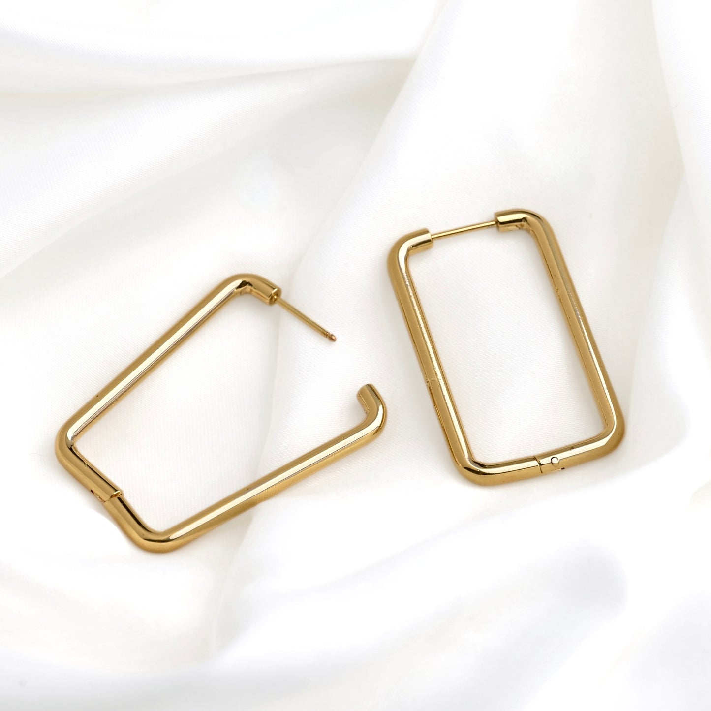 Oversized Rectangle Hoop Earrings - 18k Gold Stainless Steel