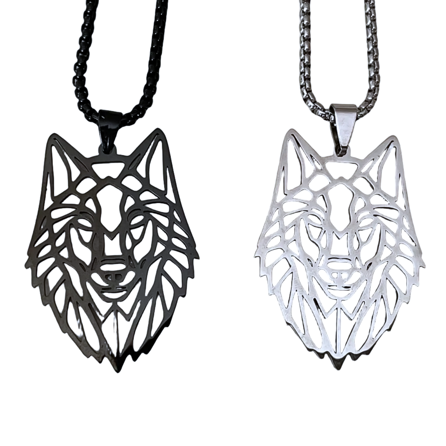 Men's Wolf Necklace, Viking Jewelry for Men, Stainless Steel, Black and Silver, 24"